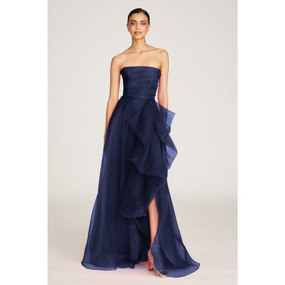 Theia Teresa Strapless Draped Gown In Navy Size 8 NWT - Picture 1 of 14